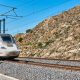 High speed train. Railway. Renewable energy transport technology. Spain