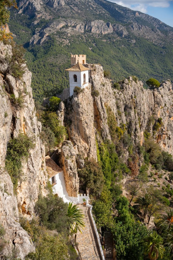 Old bell tower on the top of the rock, Guadalest in province of Alicante, Spain