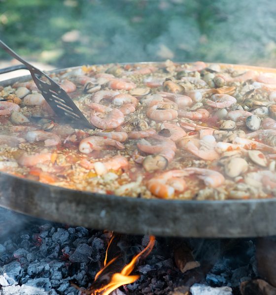 Preparing paella