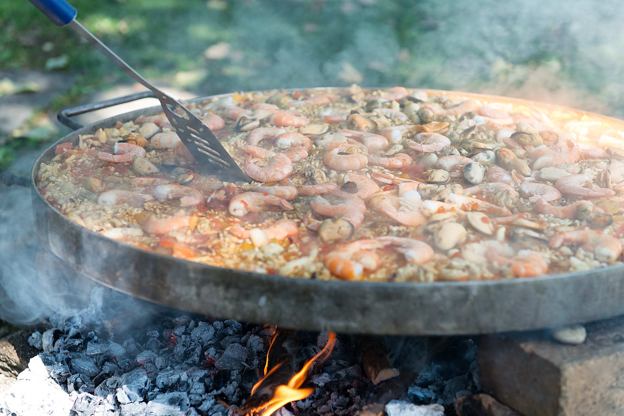 Preparing paella