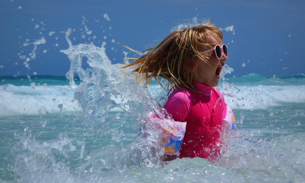 girl, sea, swimming, nature, resort, waves, fun, ocean, kid, child, summer