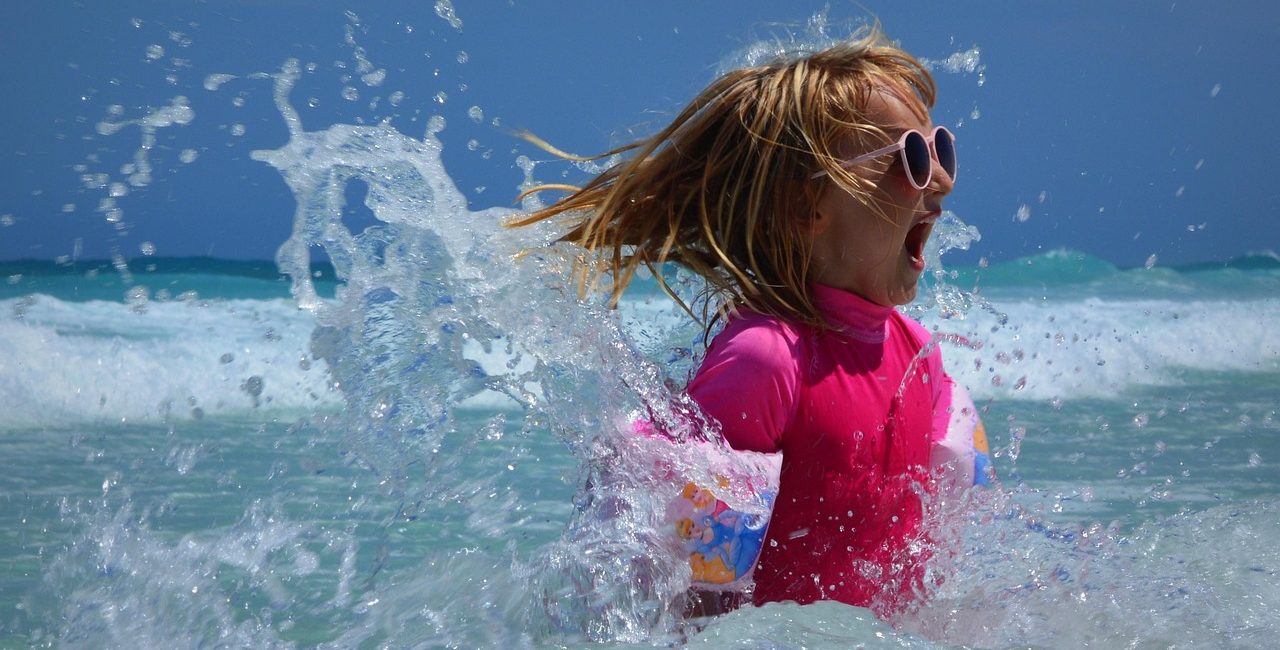 girl, sea, swimming, nature, resort, waves, fun, ocean, kid, child, summer