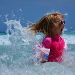 girl, sea, swimming, nature, resort, waves, fun, ocean, kid, child, summer