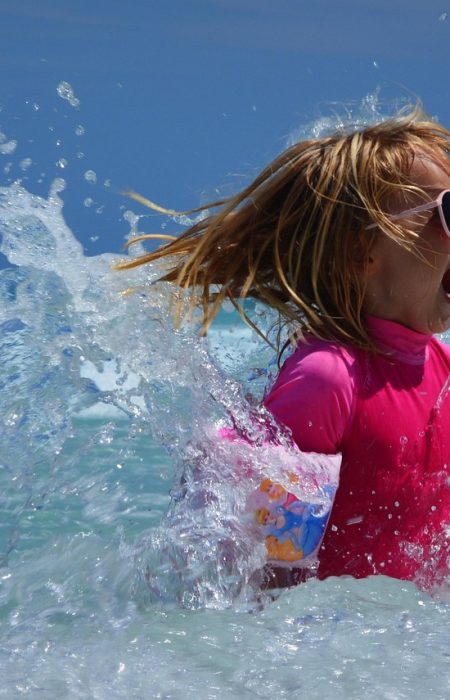 girl, sea, swimming, nature, resort, waves, fun, ocean, kid, child, summer
