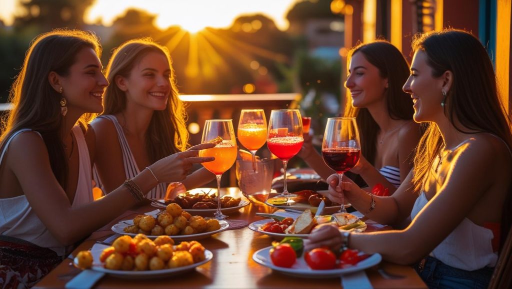 Friends having tapas in the summer