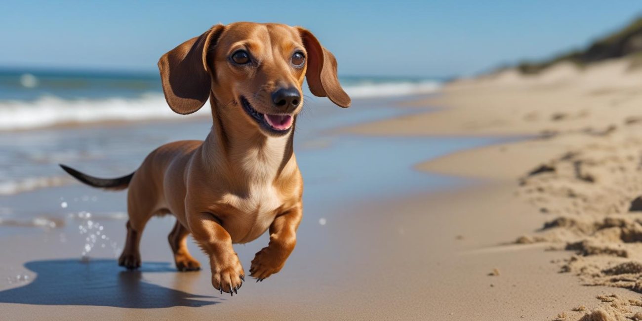 Mini dachshund on beach