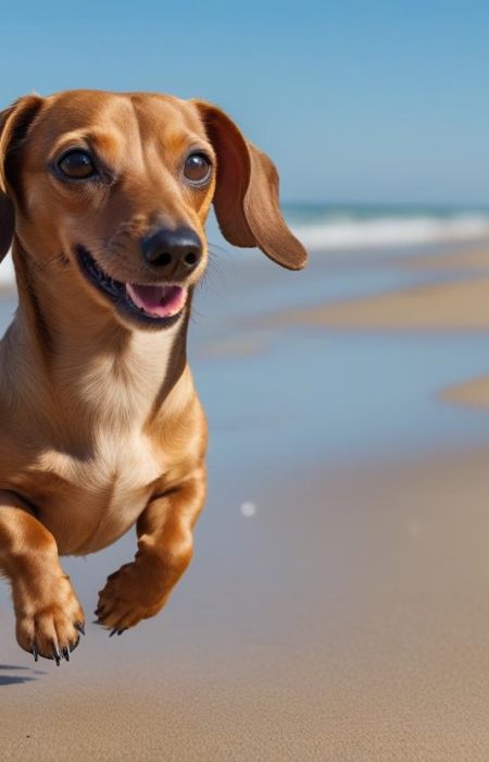 Mini dachshund on beach