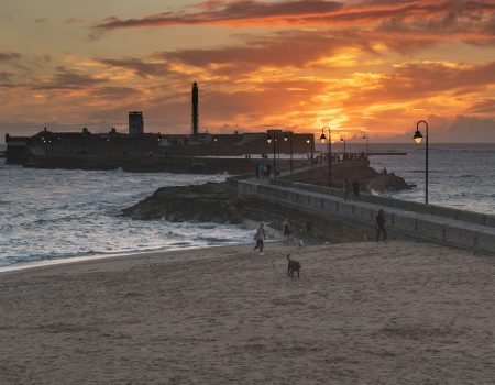 a group of people walking along a beach next to the ocean