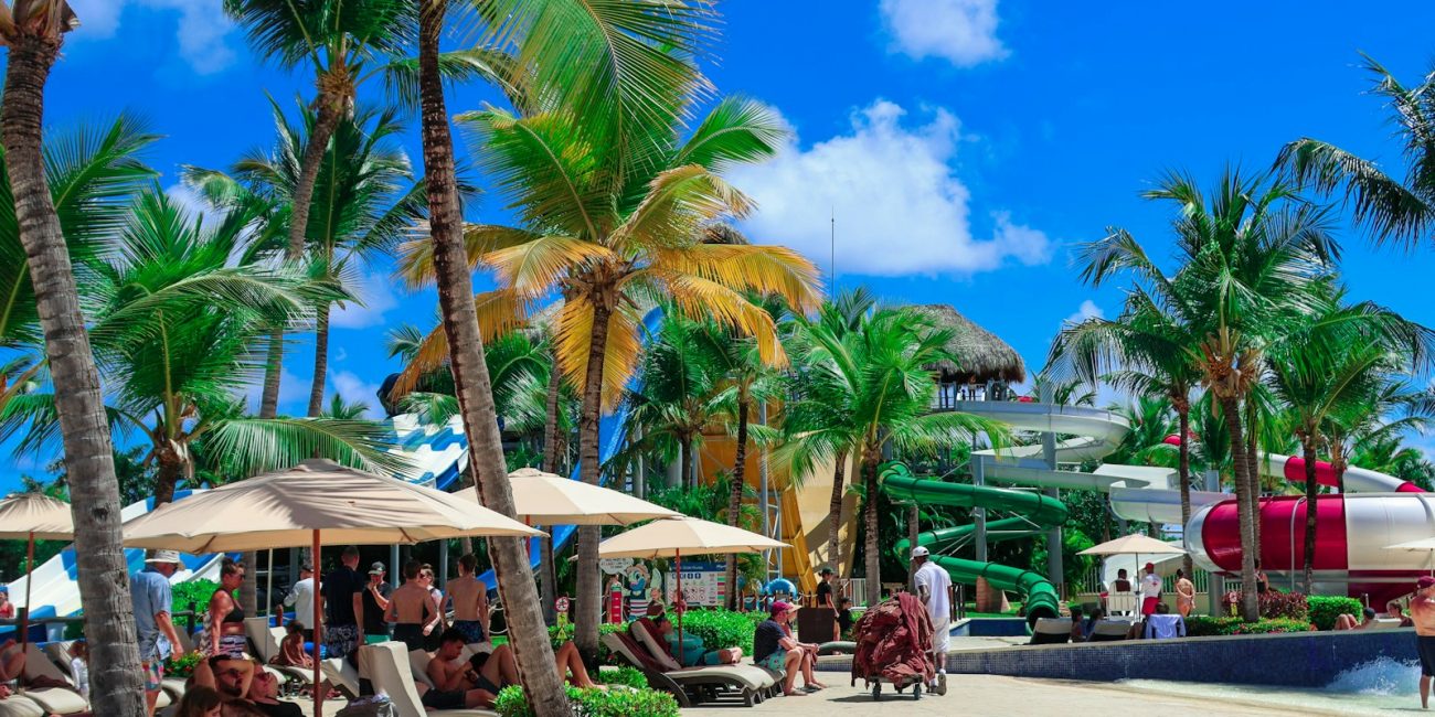 People are relaxing on a beautiful tropical beach.