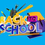 A back to school sign with school supplies on it