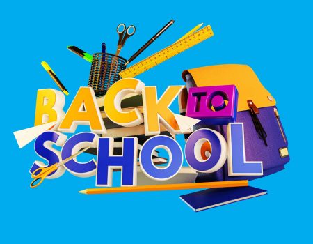 A back to school sign with school supplies on it