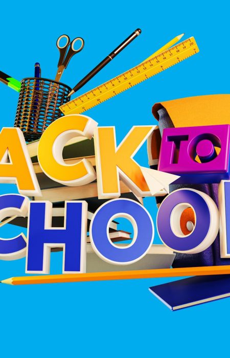 A back to school sign with school supplies on it