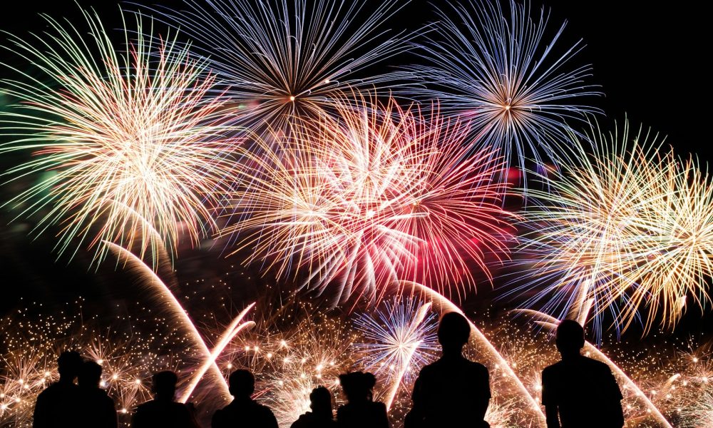yellow, red and blue fireworks