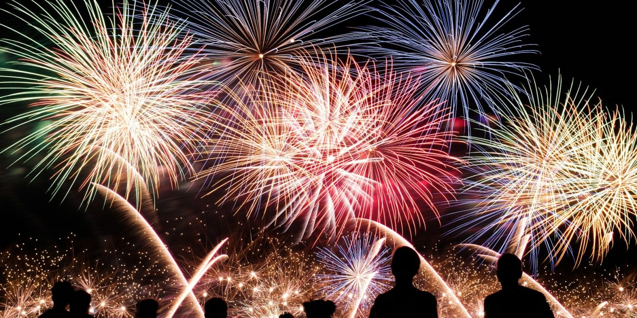 yellow, red and blue fireworks