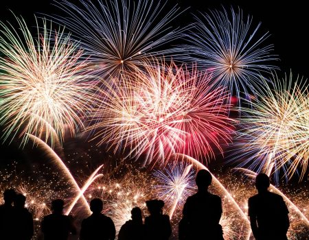 yellow, red and blue fireworks