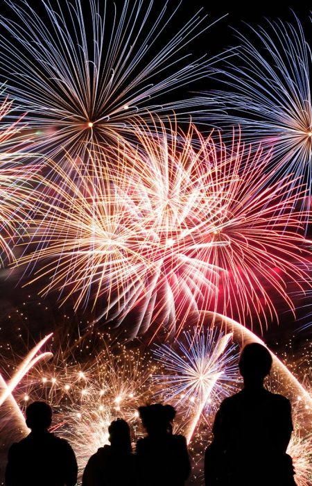 yellow, red and blue fireworks