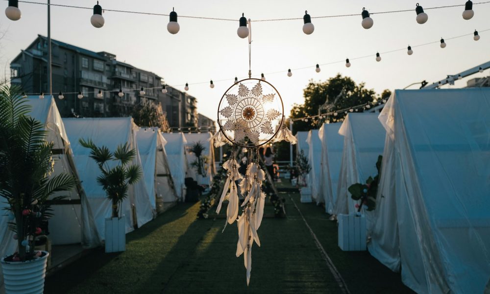 white and brown hanging lantern