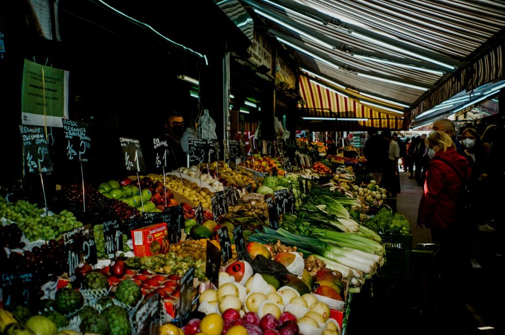 a market with a variety of fruits and vegetables