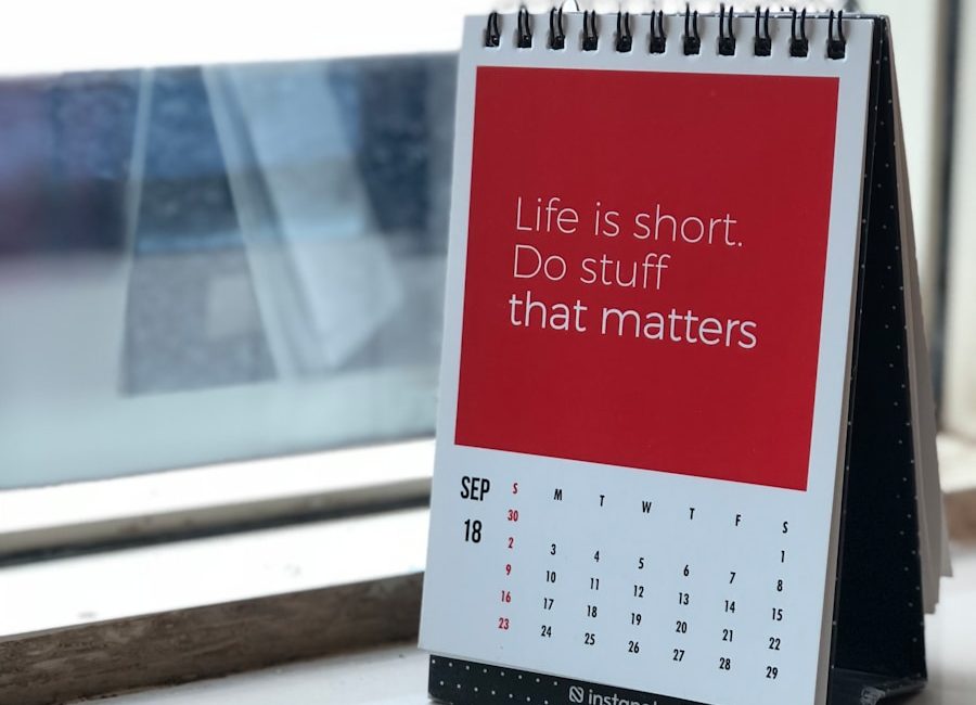 spiral freestanding calendar on white surface