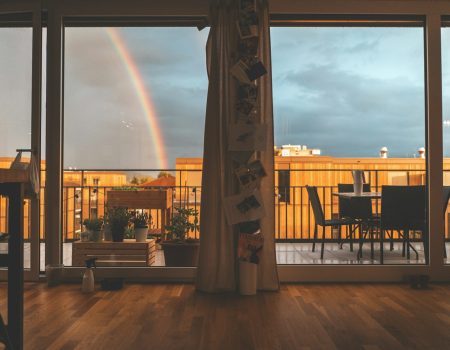 brown plankboard and glass panel door