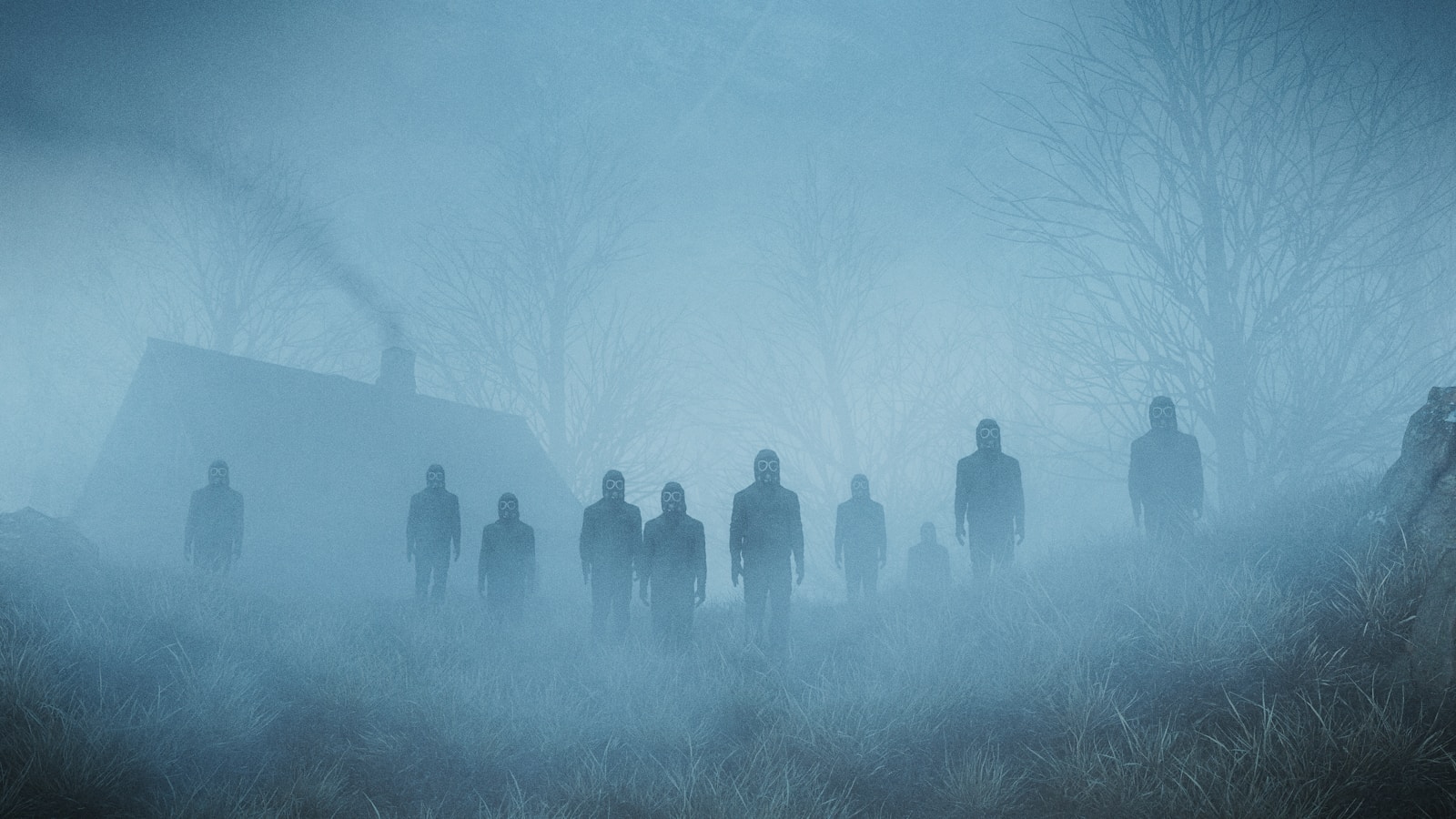 Photo by robin mikalsen a group of people standing in a foggy field
