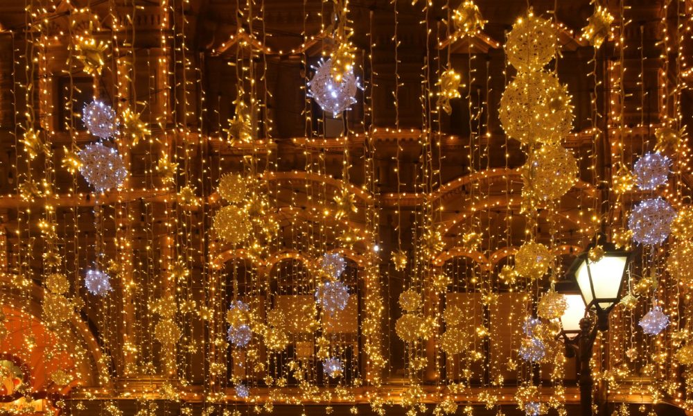 a building that has a lot of lights on it