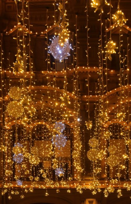 a building that has a lot of lights on it