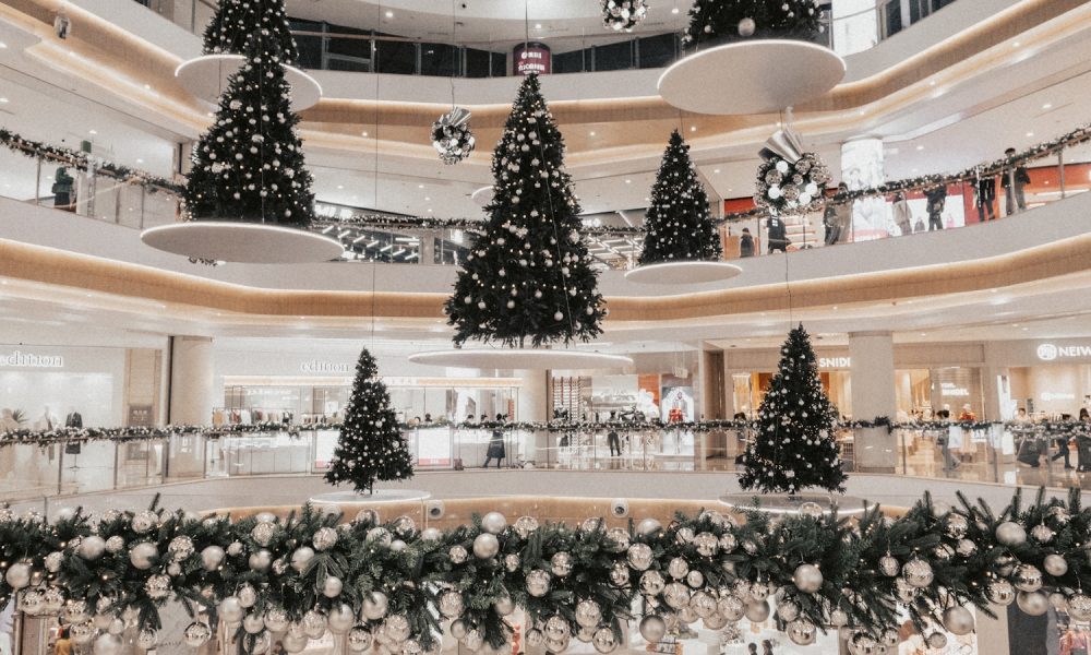 a christmas display in a shopping mall