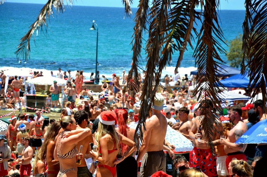 A large group of people on a beach