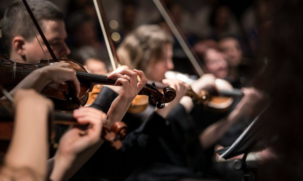 people playing violin inside dim room